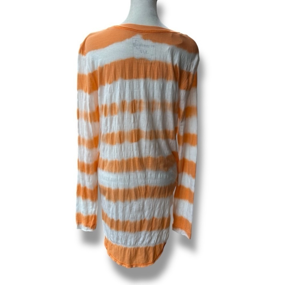 We The Free Orange and White Stripe Long Sleeve Henley Top | Small - Picture 6 of 11